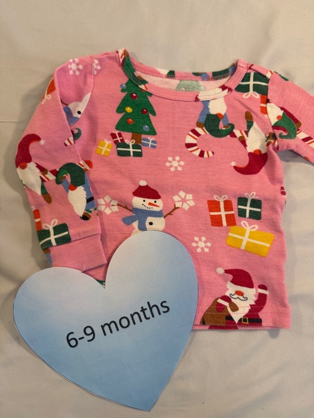 The Children's Place - 6-9M Festive Pink Holiday long sleeve PJ top